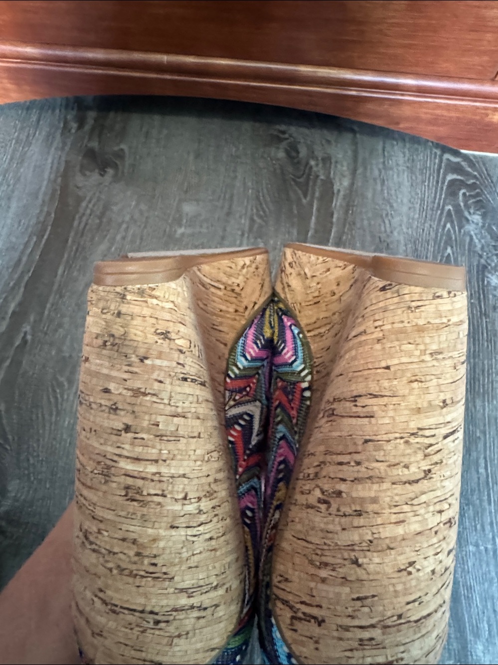 Nine West Multicolor Chevron Peep-Toe Wedge Pumps - Picture 12 of 13